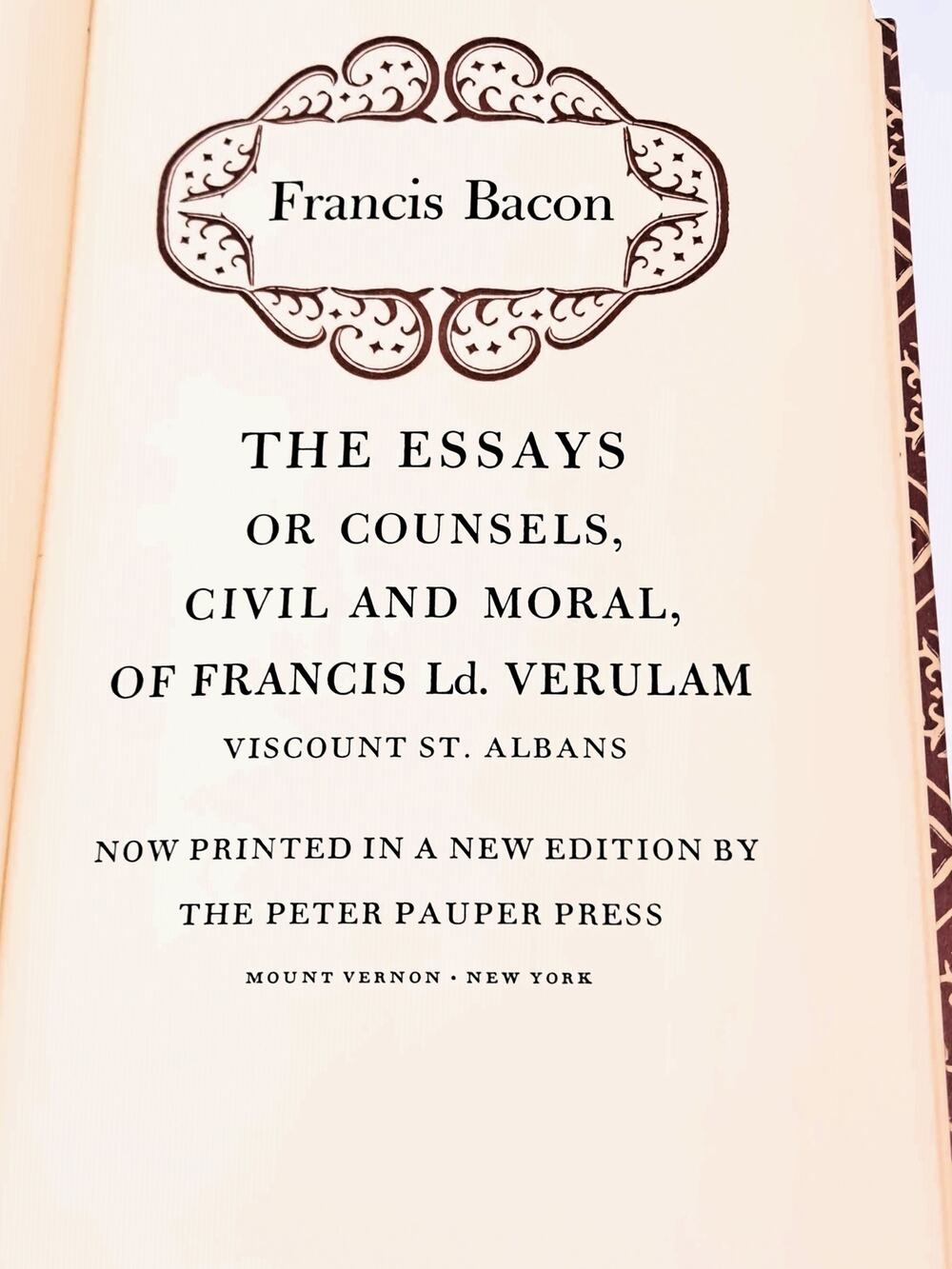Francis Bacon - The Essays or Counsels: Civil & Moral of (1970 HC w/o DJ)